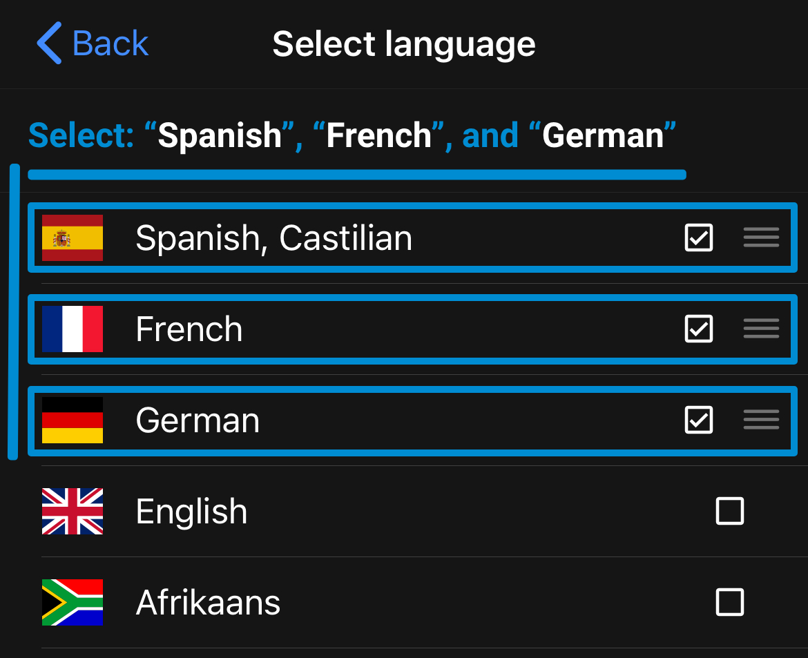 Select languages